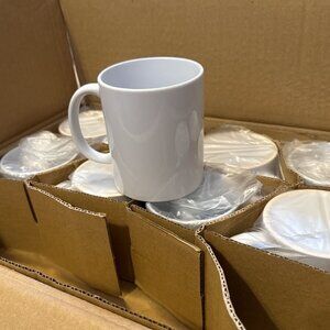 Set Of 9 Durable White Ceramic Coffee Mugs 11 Oz Each - NEW
